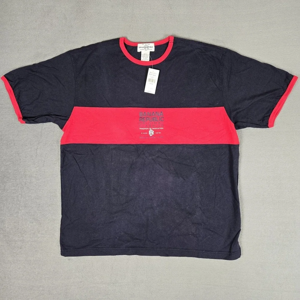 Vintage Banana Republic‎ Shirt Mens Large Blue Red Logo USA Made 80s NWT *READ